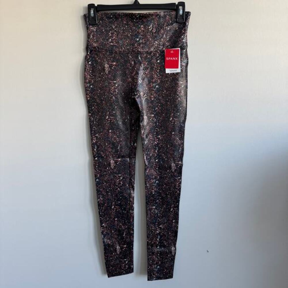 SPANX Faux Leather Snake‎ Shine Leggings Brown Black Medium NWT